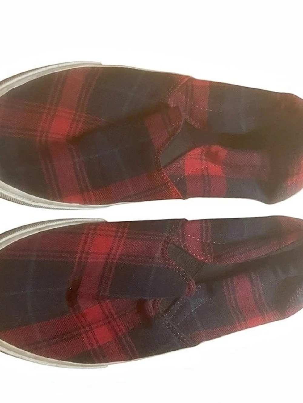 Plaid Slip-On Sneakers in Red & navy
Ladies size 7